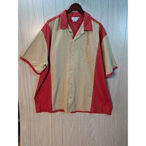 Cruisin USA Tan Red Embroidered Button up Short Sleeve Bowling Shirt Sz 3XL